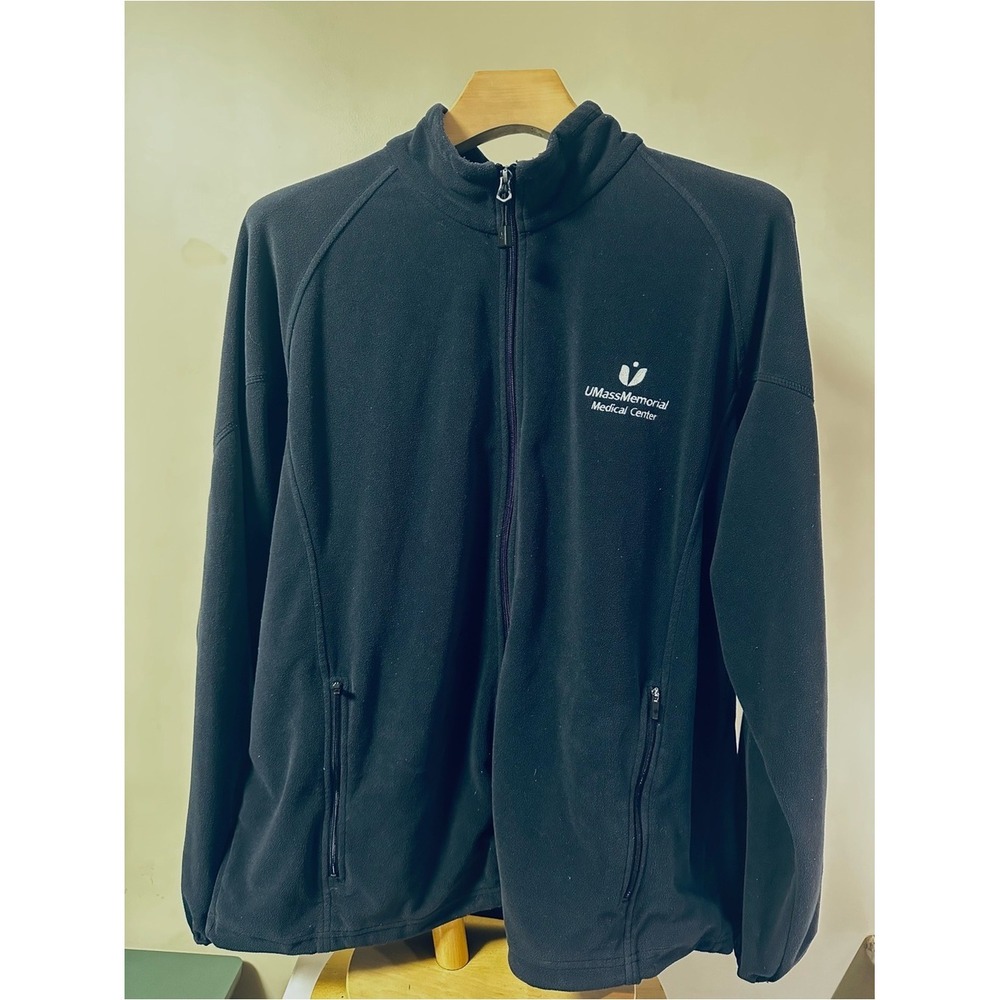 UMass Memorial Medical Center Mens Navy Blue Full-Zip Fleece Jacket L